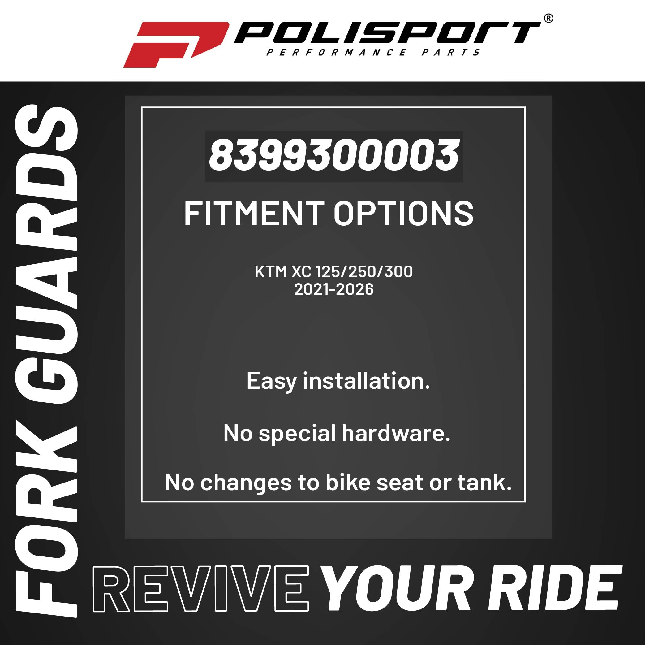 POLISPORT 8399300003 - Protector de horquilla envolvente completo fabricado en plástico resistente a los impactos con motocicletas KTM, HUSQVARNA, GAS GAS, SHERCO en color Negro