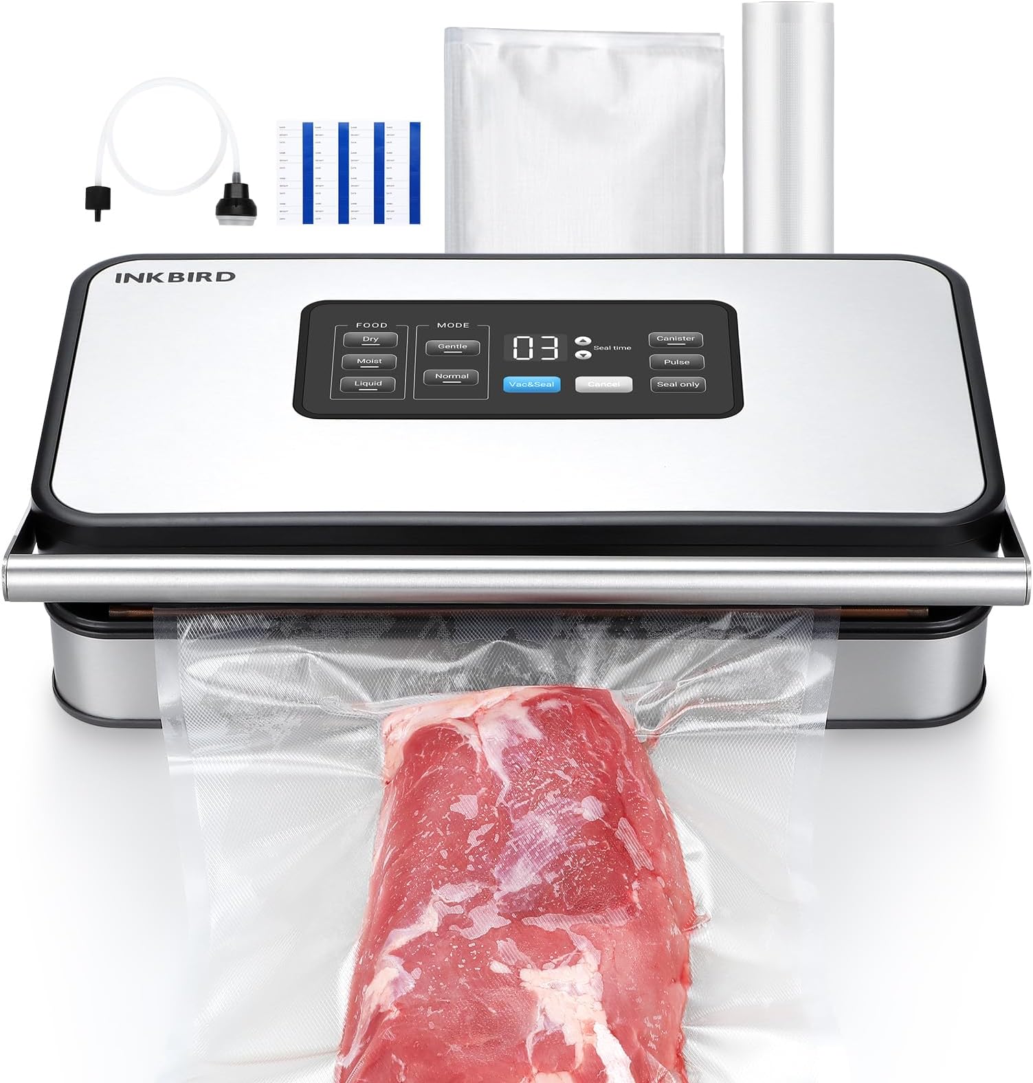 INKBIRD Vacuum Sealer Machine with 160W Double Pump, Full Automoatic Pro Vacuum Sealer for Food Preservation with Liquid/Moist/Dry Food, Food Sealer with Removable Drip Tray, Roll Storage and Cutter