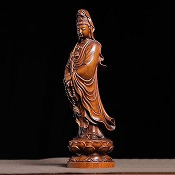 Amazon｜小葉黄楊木 木彫り 仏像 柘植木 観音菩薩 観音菩薩立像