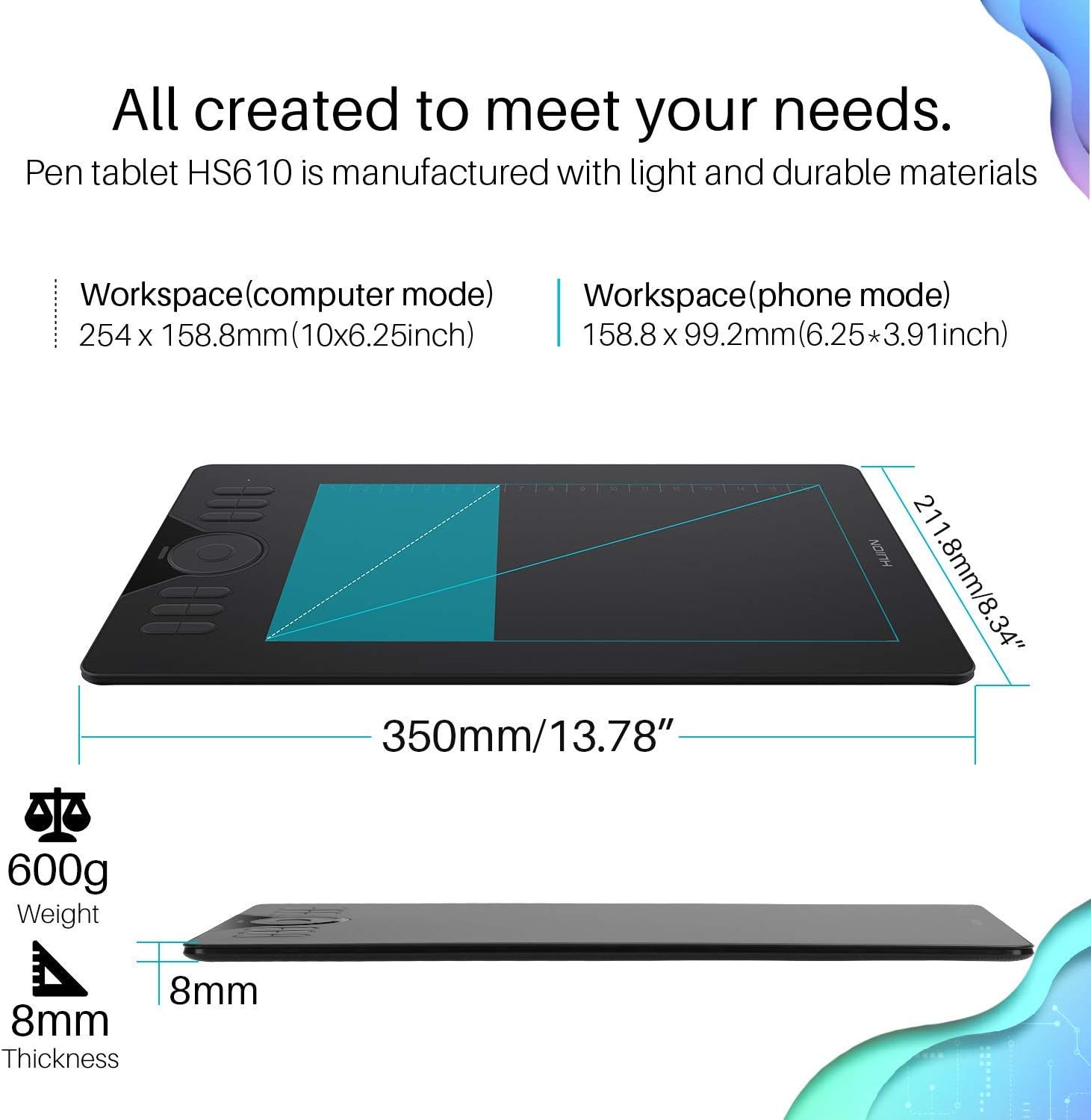 Buу 1 gеt 1 🔥 Huion HS610 Graphics Drawing Tablet Android Devices Supported Tilt Function Battery-Free Stylus with 8192 Pen Pressure (Renewed)