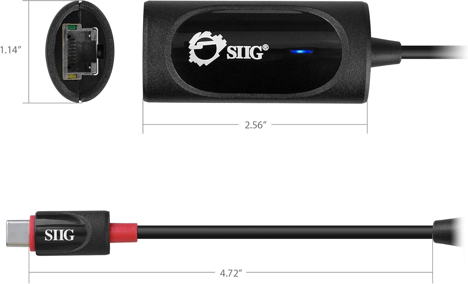 SIIG USB Type C to Gigabit Ethernet Adapter - 10/100/1000 Mbps LAN adapter for Windows and Mac Systems, Thunderbolt 3 (Black)