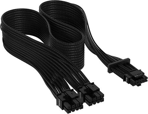 Corsair Premium 600W PCIe 5.0 / Gen 5 12VHPWR PSU Cable - Fits Type-4 PSUs via Dual 8-pin PCIe - 12+4pin Connector - Mesh Paracord Sleeving - Black