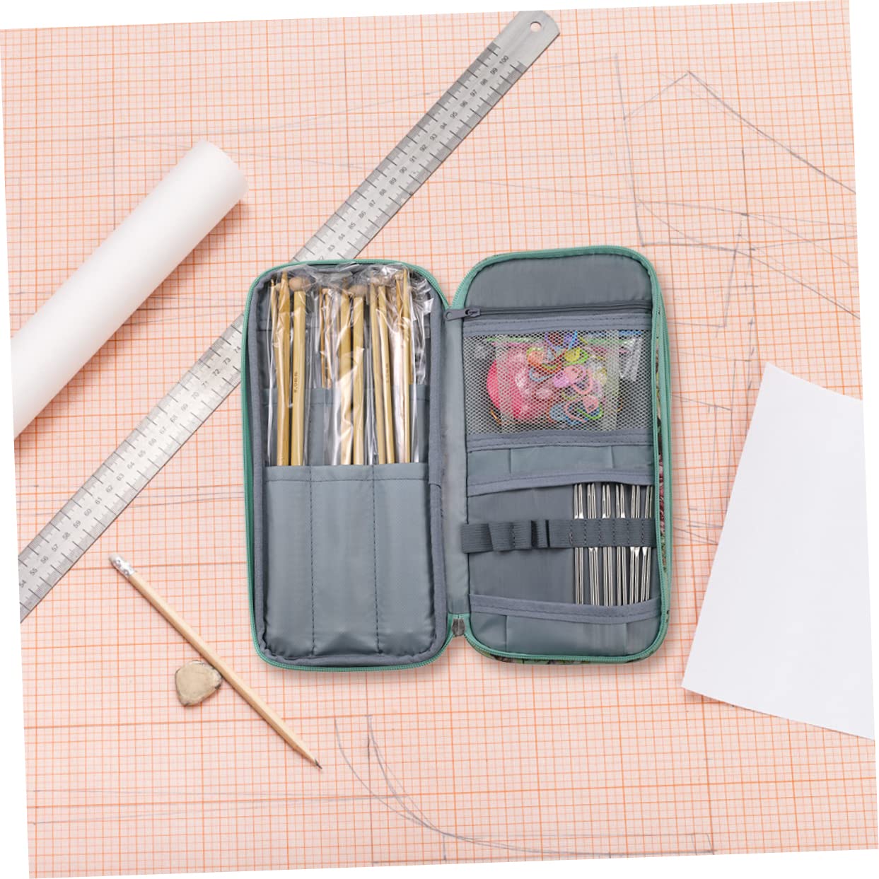 Borsa Organizer per Uncinetto Cerniera Borsa per Uncinetto Astuccio per Ferri da Maglia Utilizzabile e Riutilizzabile per Hobby e Regali