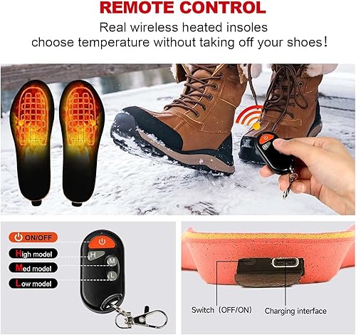 Miniatura 3 de Plantillas calefactables con control remoto recargables Eletric zapatos calefactables insertos para mujeres y hombres, calentador de pies