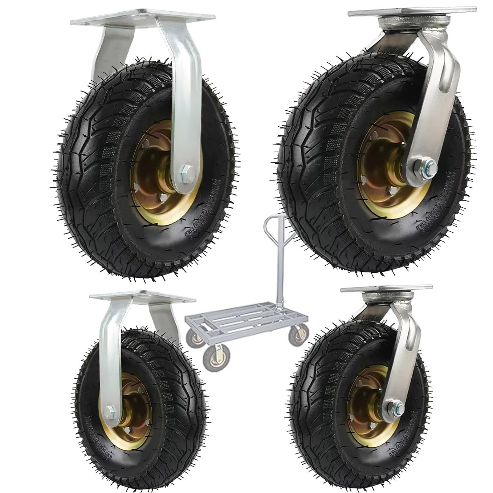 Ruota Gonfiabile ​di Gomma, Rotelle Per Mobili Heavy Duty, 4 X Ruota Orientabile, Girevole A 360°, Fissa Ruote Pneumatiche, Rotelle Industriali In Gomma, Per Carrello E Mobili