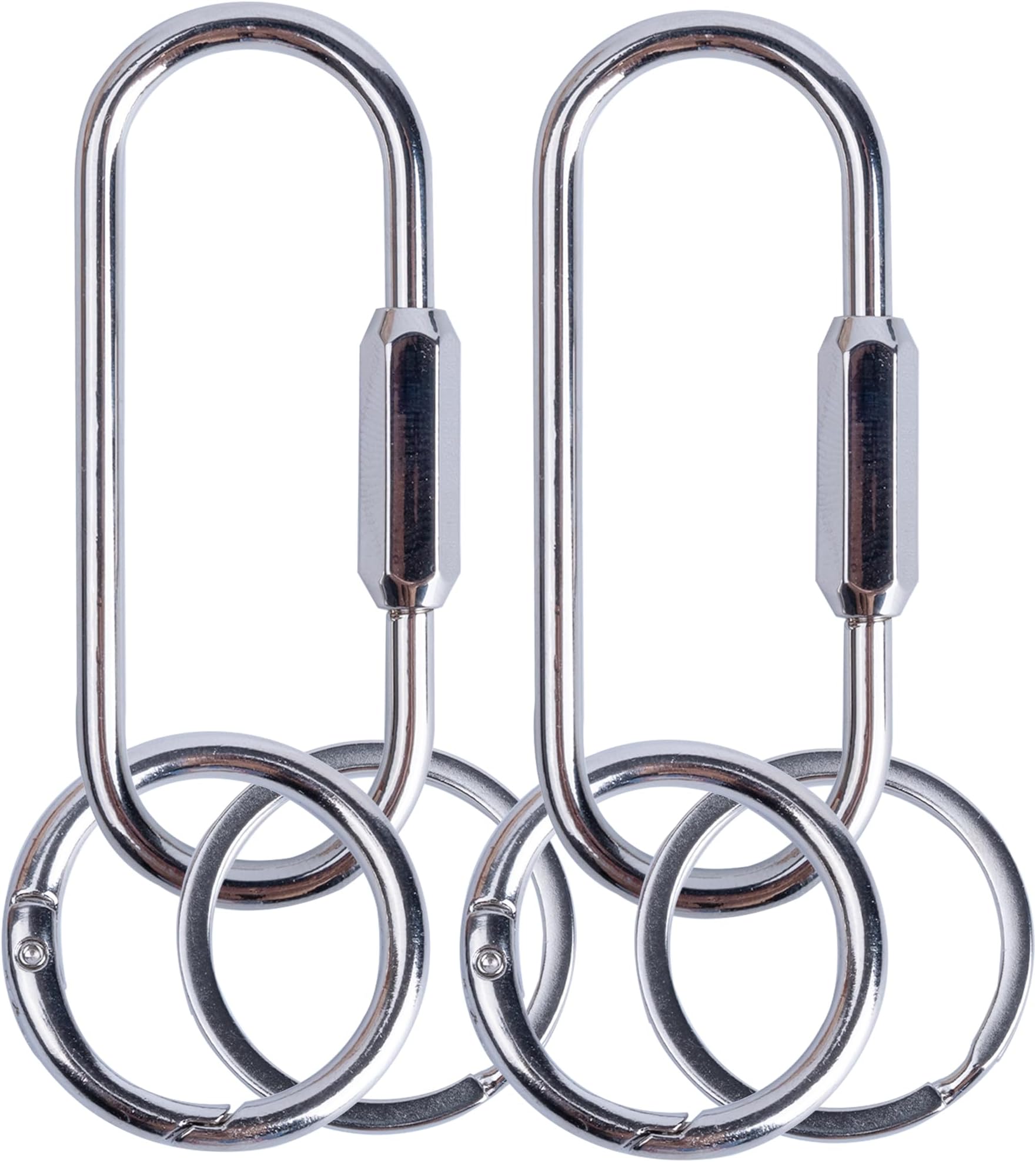 2 Set Screw Lock Keychains, Brass Key Rings,Lock Key with 4 Rings Carabiner Keychain Clip for for Keys & Bags,Portable Car Decorations(silver)