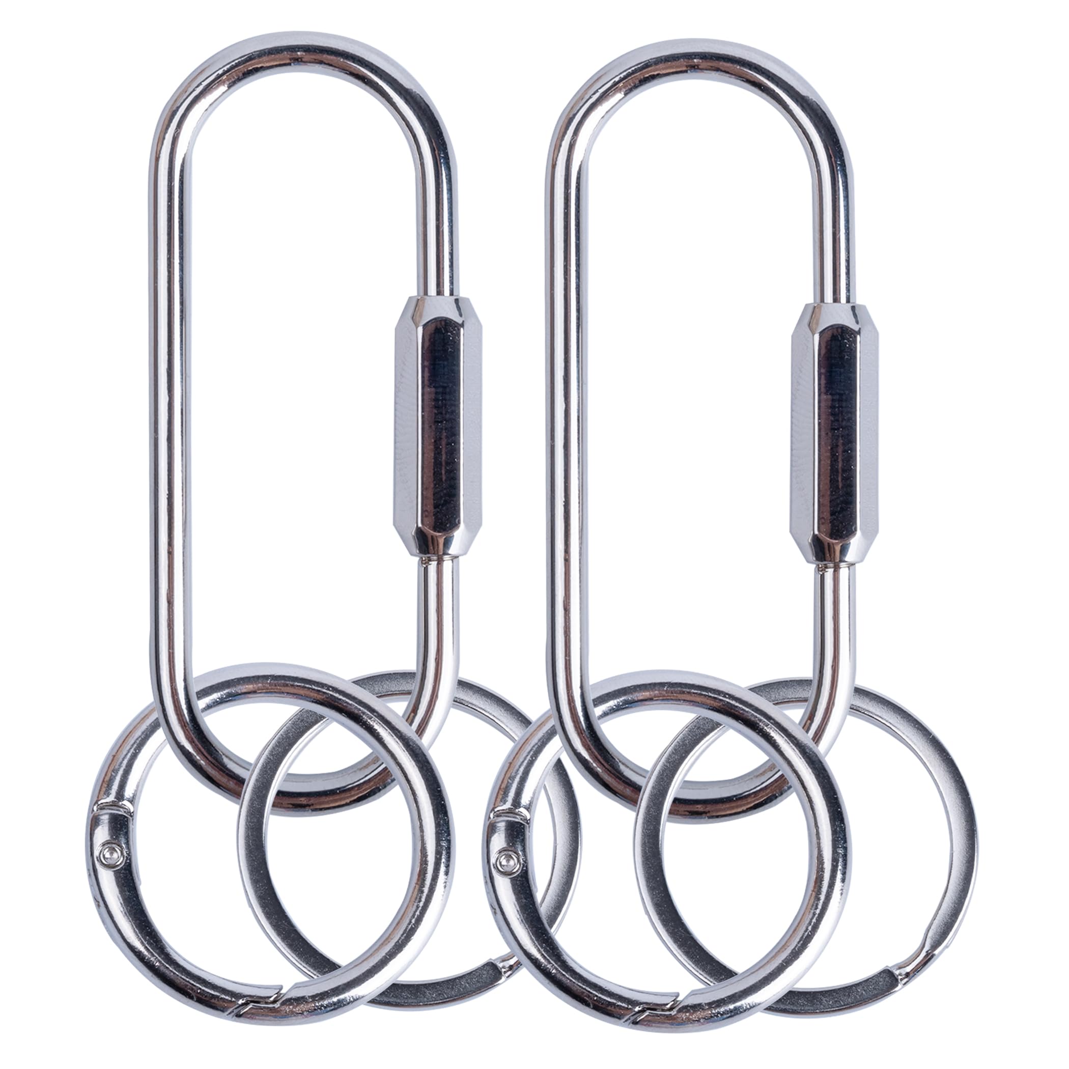 2 Set Screw Lock Keychains, Brass Key Rings,Lock Key with 4 Rings Carabiner Keychain Clip for for Keys & Bags,Portable Car Decorations(silver)