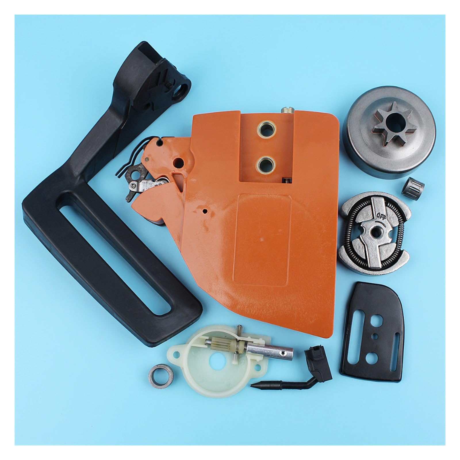 Cubierta de piñón freno cadena, Kit bomba aceite tambor embrague for Husqvarna 136 137 141 142, protector mango motosierra, placa barra engranaje helicoidal