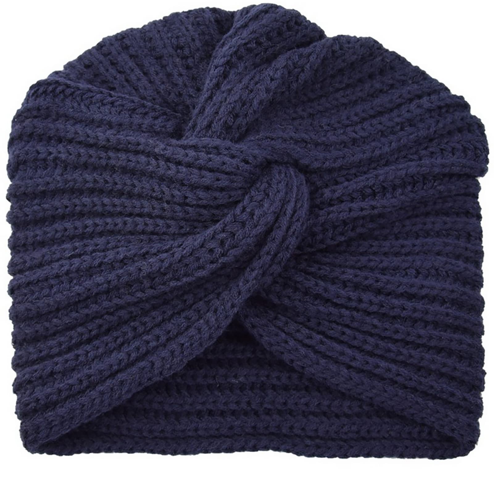 Gorro De Punto Para Mujer Estilo Turbante - Elástico, Color Azul Marino | Ideal Para Quimioterapia O Invierno
