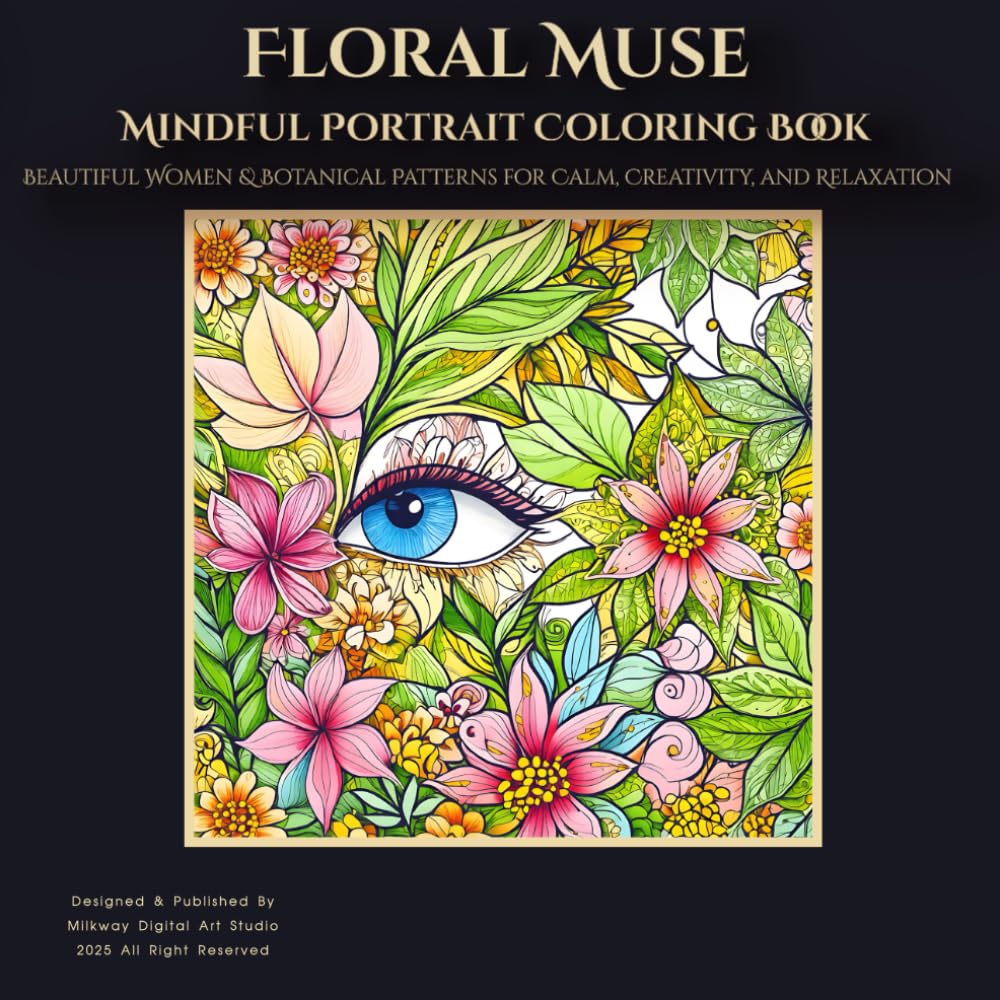 Floral Muse: Mindful Portrait Coloring Book: Beautiful Women & Botanical Patterns for Calm, Creativity, and Relaxation