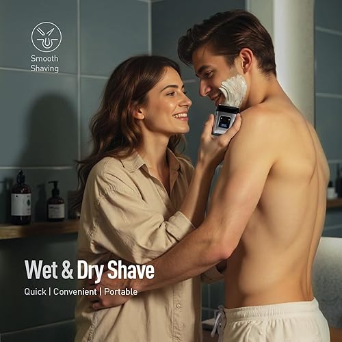 Miniatura 8 de Afeitadora inalámbrica para hombres alta velocidad 6000RPM, cabezales de repuesto dobles (lámina + recortadora), USB-C recargable, IPX7 impermeable