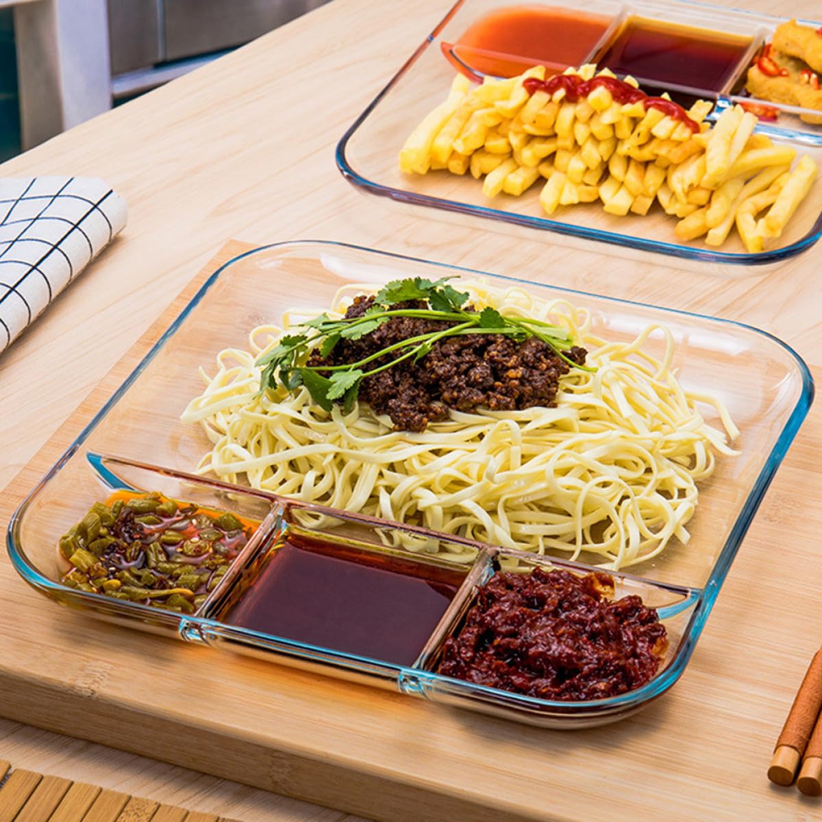 Alipis Plateau-repas Compartimenté en Verre Trempé Résistante la Chaleur Assiette Carrée Matériau Solide et Design Moderne pour Usage Domestique