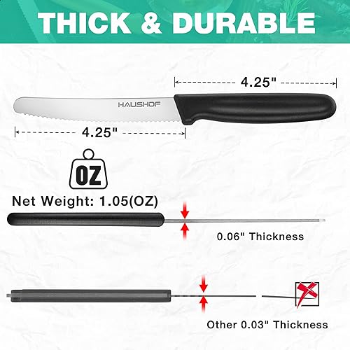 Miniatura 3 de HAUSHOF Juego de 4 cuchillos para bistec, cuchillos para bistec dentados afilados, juego de cuchillos para bistec de acero inoxidable premium