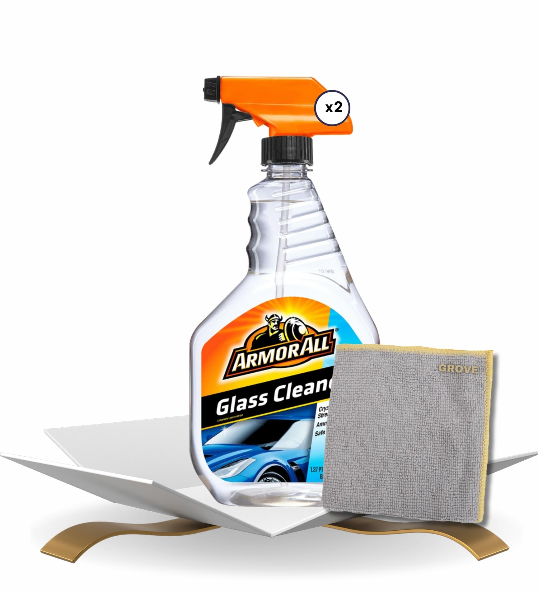 Auto Glass Cleaner Spray 22 oz Bundle with Microfiber Cloth - Ammonia-Free Formula for Streak-Free Shine on Windshields and Windows - Perfect Car Glass Cleaner for Automotive Use - (3 Items)