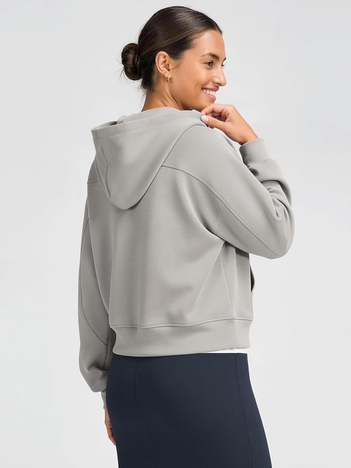 ODODOS Modal Soft Long Sleeve Cropped Hoodie for Women Oversized Pullover Sweatshirts with Pocket image 3