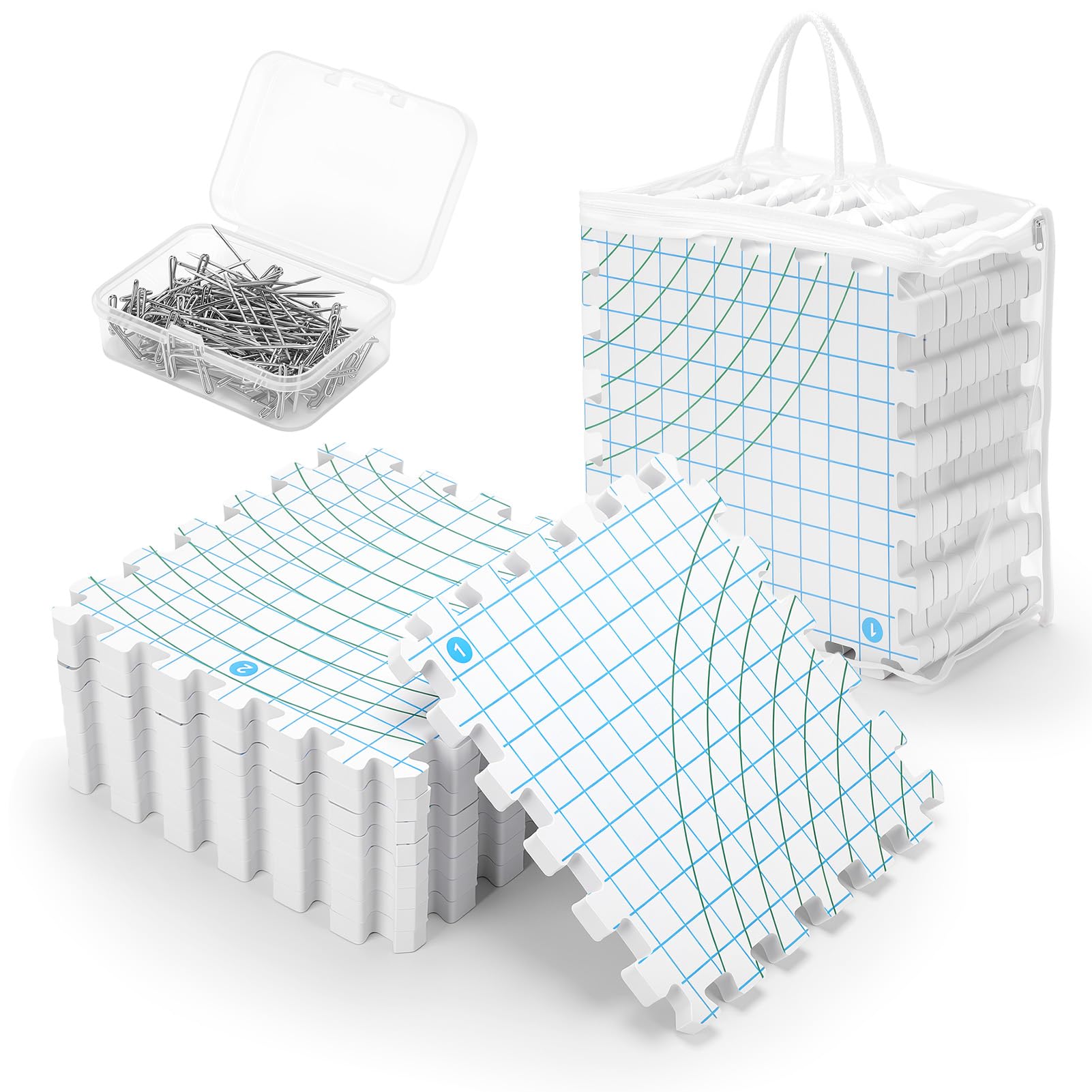 9PCS Tappetini Di Bloccaggio Per Uncinetto, 1.9cm Tavole di Blocco,Bianco