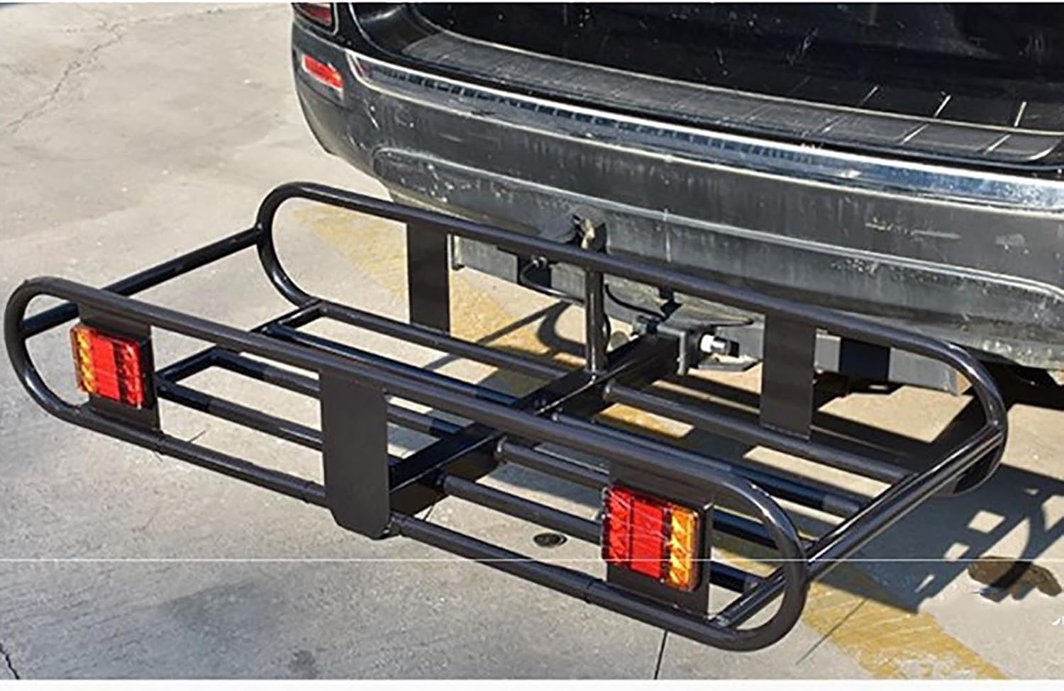 Heavy Duty Trailer Cargo Carrier Basket with Net Tightener and Signal Light Car Cargo Trailer Hitch Luggage Rack for Camping and Travel Easy Installation