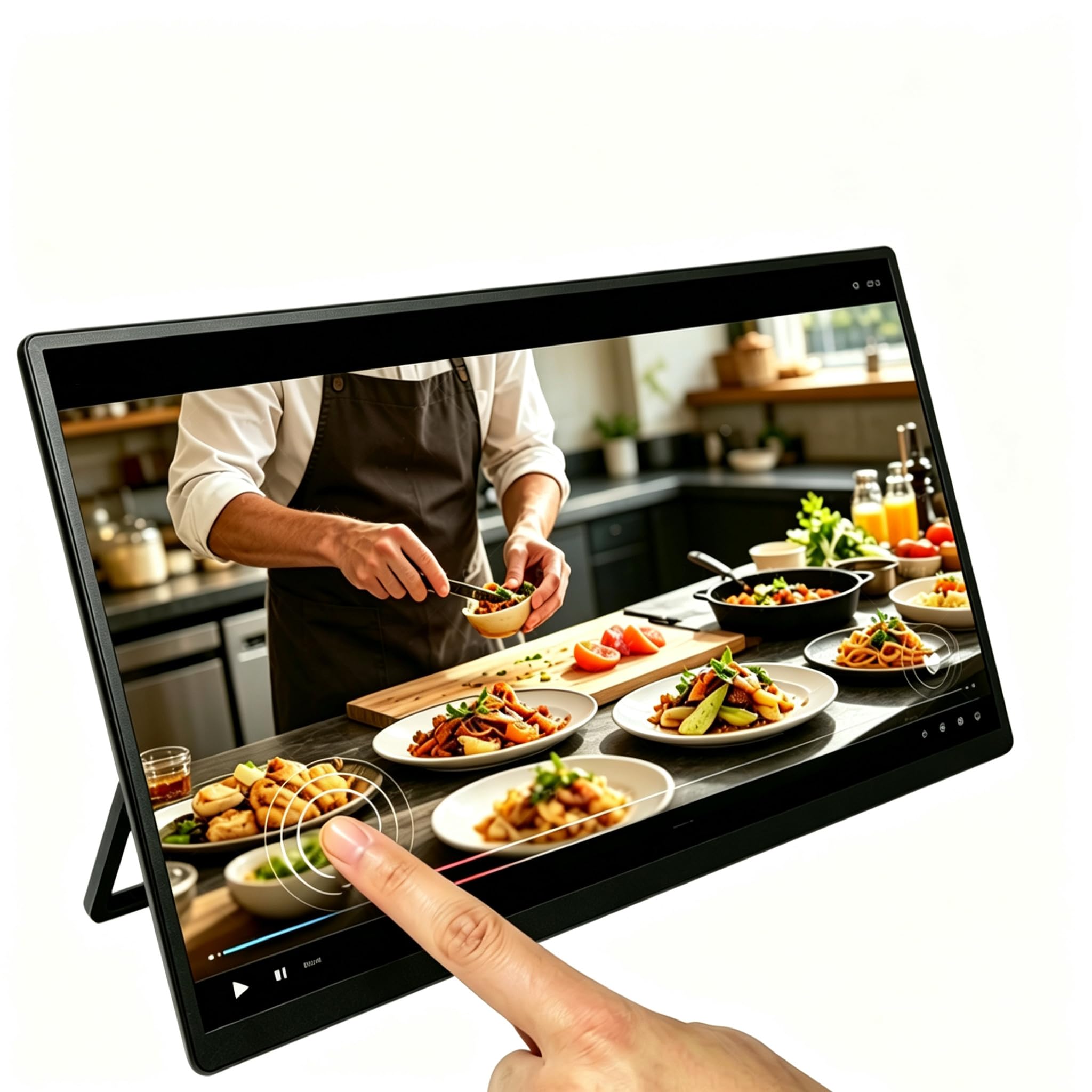 15.6" wireless portable touchscreen display, touch reverse control, wireless & usb-c wired screen mirroring, built-in battery, speakers, smart phone screen casting companion