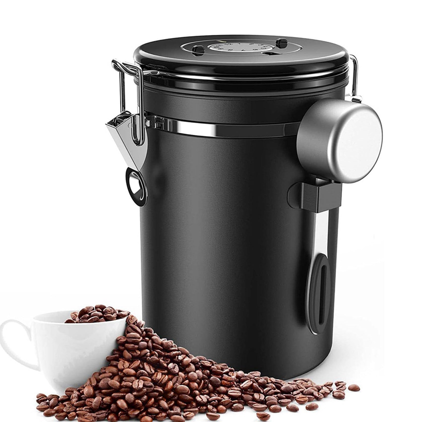 Lot de 2 boîtes à café hermétiques - 500 g - 1,8 l - Avec boîte de rangement pour café en poudre, thé, cacao