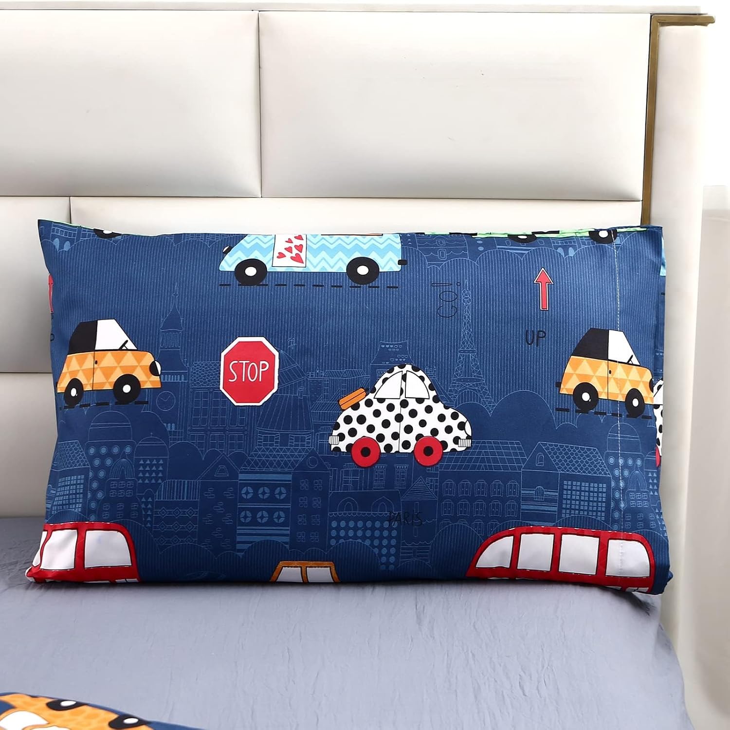 MAG 3Pcs Cartoon Car Bedding Comforter Set,Blue Cute Twin Comforter Set for Toddlers Kids Boys Teens and Girls,All Season Microfiber Super Soft,Twin Size