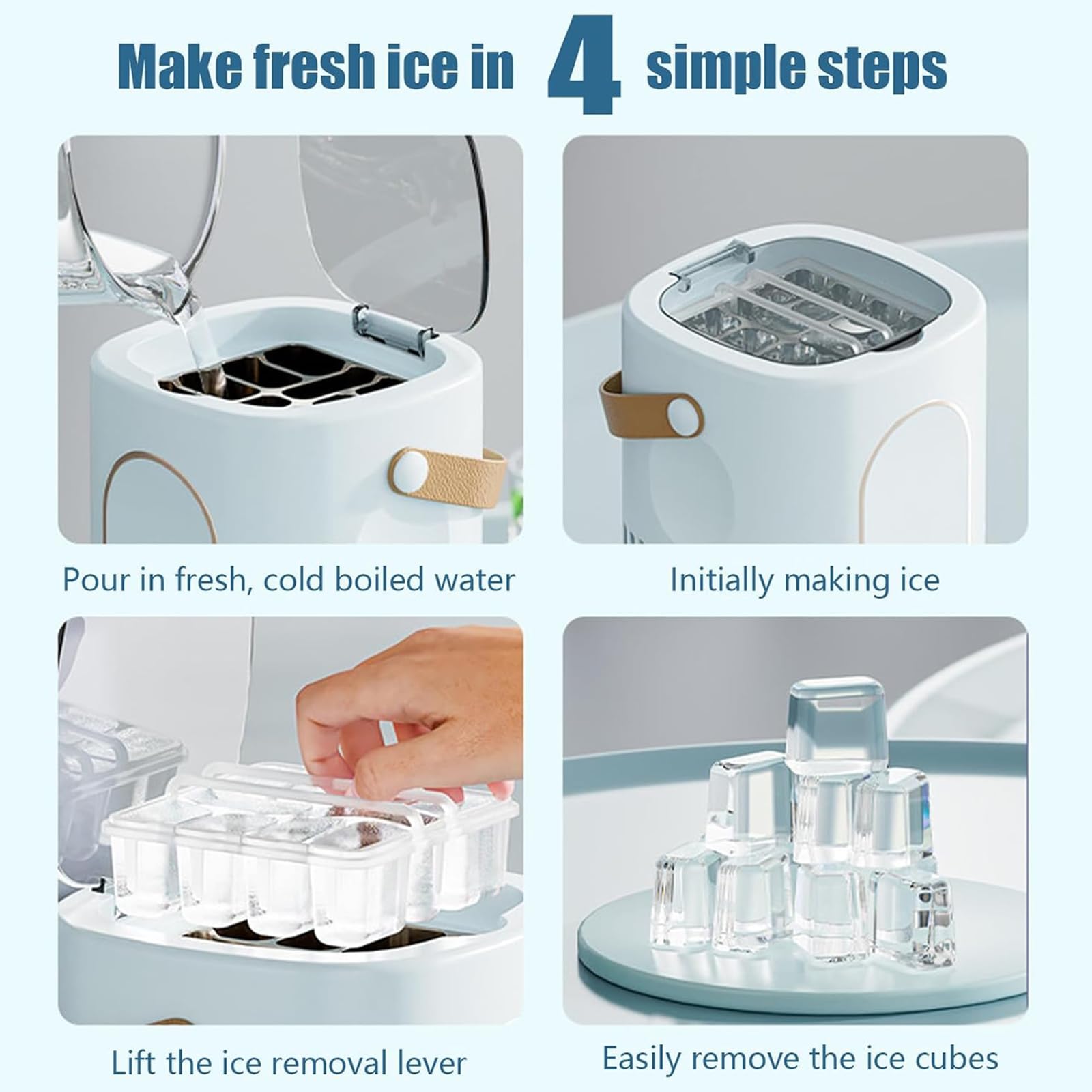 Mini Máquina De Hielo Portátil, 10 Cubitos De Hielo Sólidos En 15-20 Minutos, con Asa De Transporte, para El Hogar, La Oficina, El Camping, El Coche, Bebidas Frías Y Cócteles White