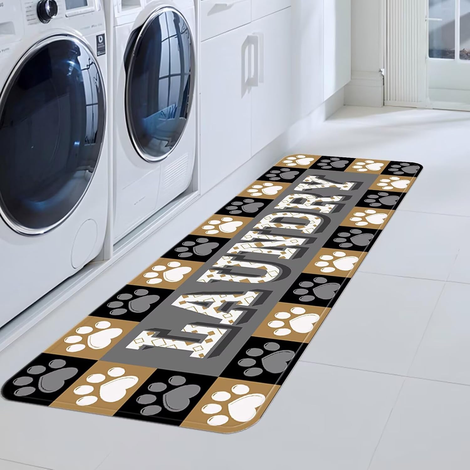 Laundry Rug Cute Puppy Dog Paw Runner Rug 24X72Inch Non-Slip Rubber Laundry Room Mats for Kitchen Bathroom Entryway Stylish Modern Versatile Decor