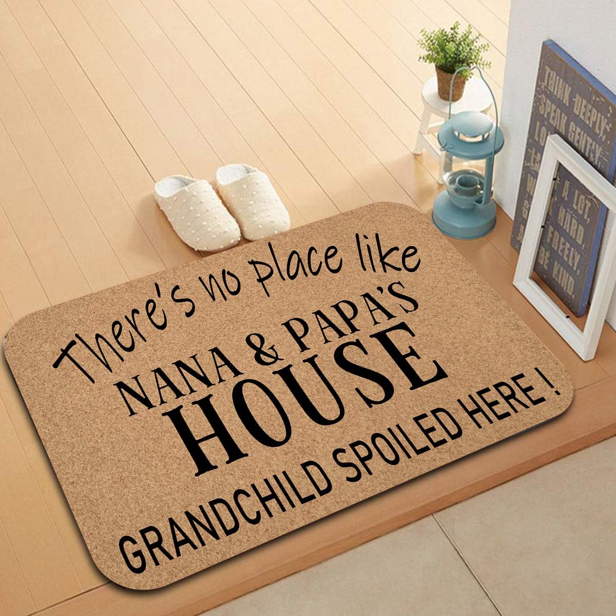 Funny Welcome Outdoor Decor for Front Porch There's No Place Like Nana&Papa's House Grandchild Spoiled Here Monogram Kitchen Rugs and Mats With Anti-Slip Rubber Back Novelty Gift Mat(23.7 X 15.9 in)