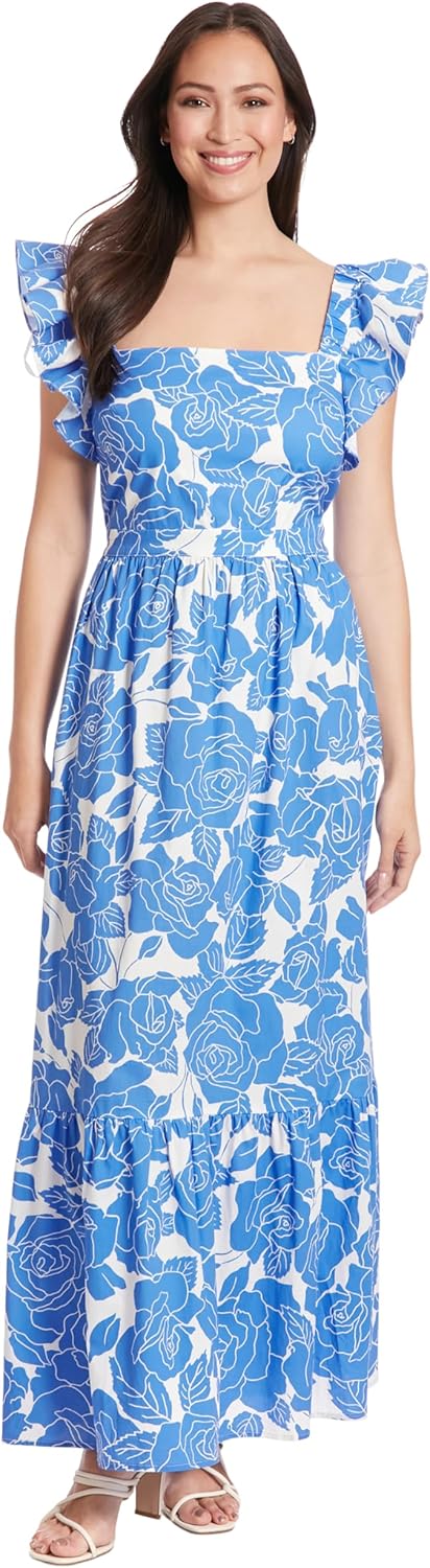 London Times Womens Square Neck Maxi Dress for Women with Ruffle Detail | Summer Dresses for Women