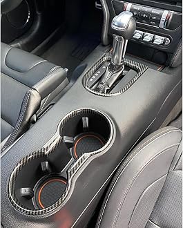 Fits for Ford Mustang Accessories 2015-2020 2021 2022 2023 Custom Cup Holder Insert, Center Console Liner Organizer Door Pocket Mats Pad (5Pcs Set, Orange Trim)