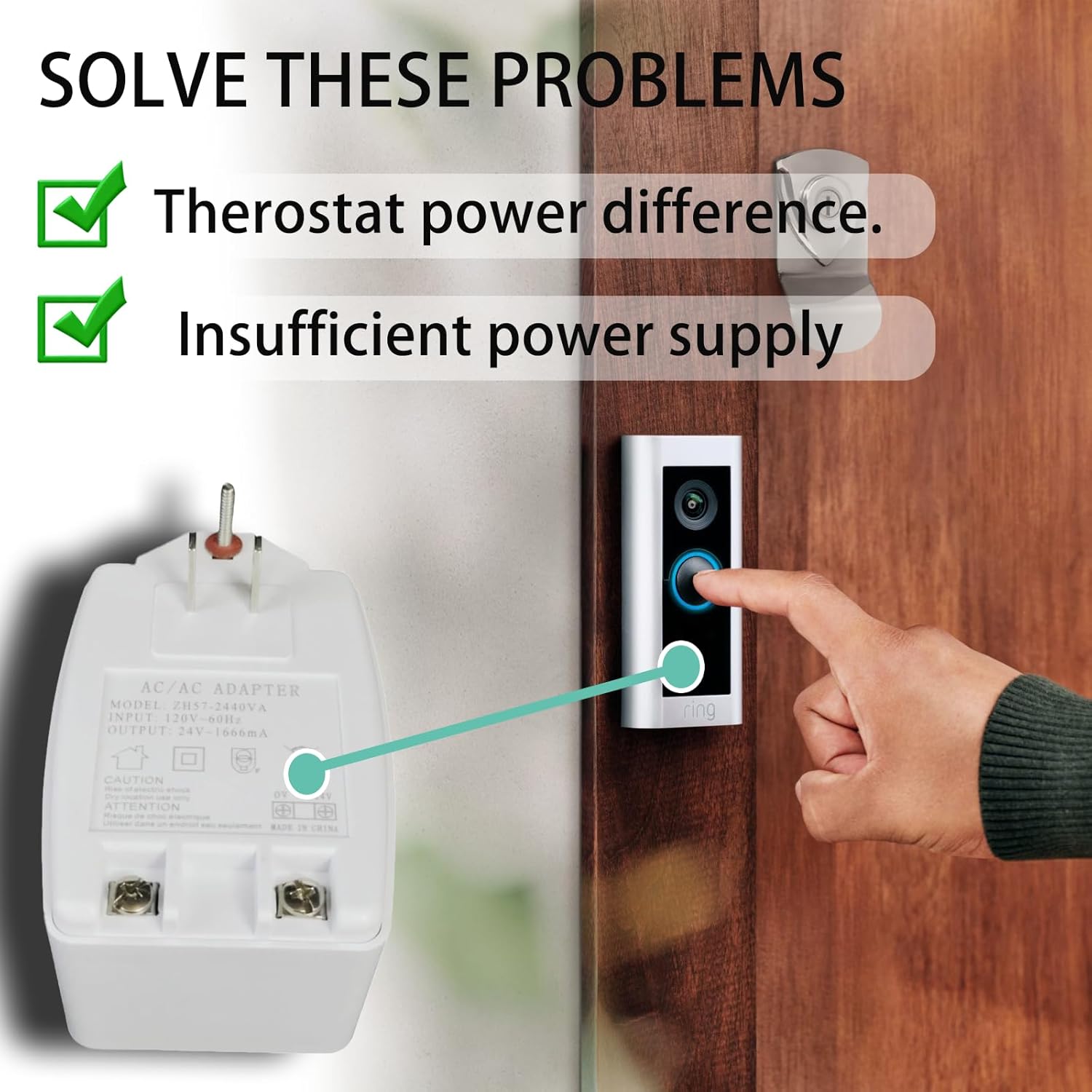 120V to 24V Plug-in DoorbellTransformer 46-24124-06, Compatible with Ring Wired Video Doorbell, Nest, Ecobee, Sensi, and Honeywell Thermostats, Power Supply for Multiple Smart Doorbells.