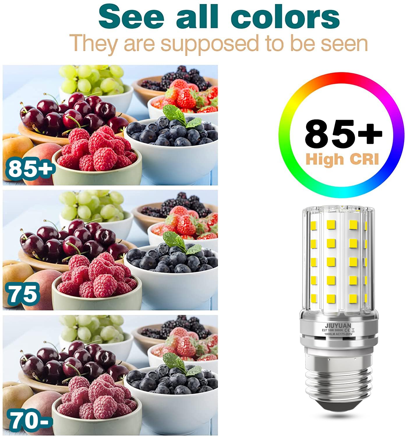 JIUYUAN Lampadina Mais LED E27 10W, Luce Bianca Fredda 5000K, Equivalenti a 80W Incandescenza, Non Dimmerabile, Nessun Sfarfallio Risparmio Energetico, 5 Pezzi
