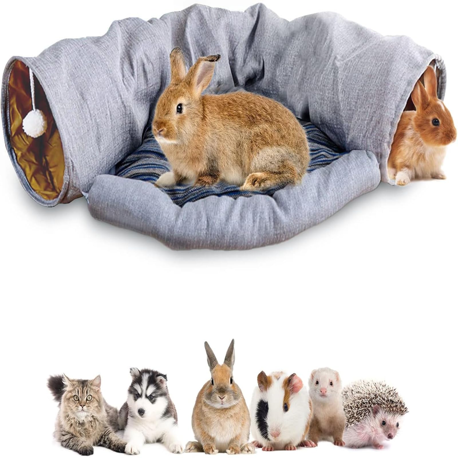 Lit Tunnel Lapin 2 en 1 avec Tapis Amovible Espace Polyvalent de Jeu et Repos pour Petits Animaux comme Le cobaye Furet hérisson