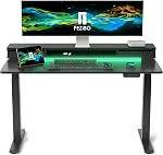 FEZIBO Height Adjustable Electric Standing Desk with Double Drawer, 48 x 24 Inch Table with Storage Shelf, Sit Stand Desk with Splice Board, Black Frame/Rustic Brown Top, 48 inch