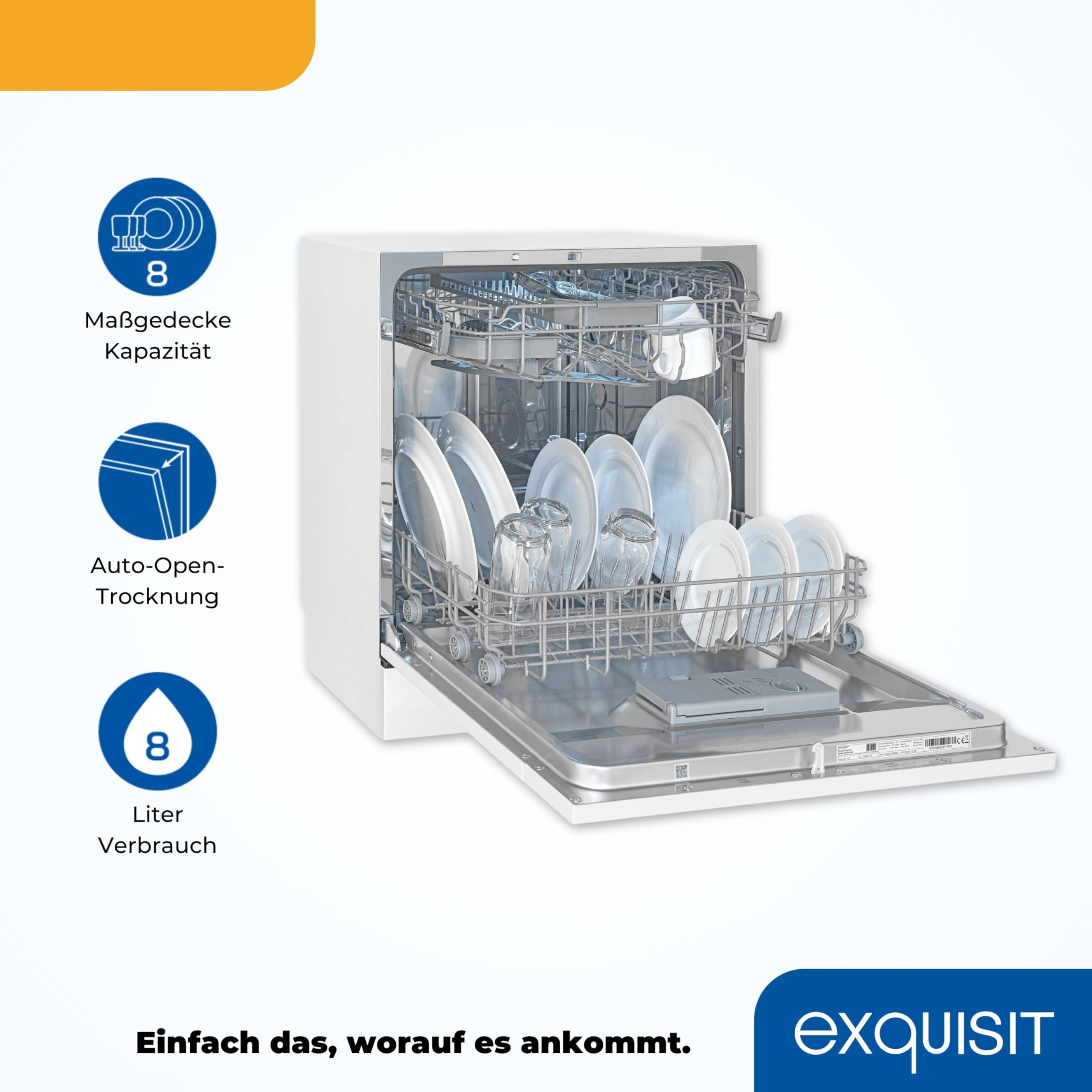 Exquisit Tischgeschirrspüler GSP508-030D weiss 55 cm freistehend 8 Maßgedecke LED Display