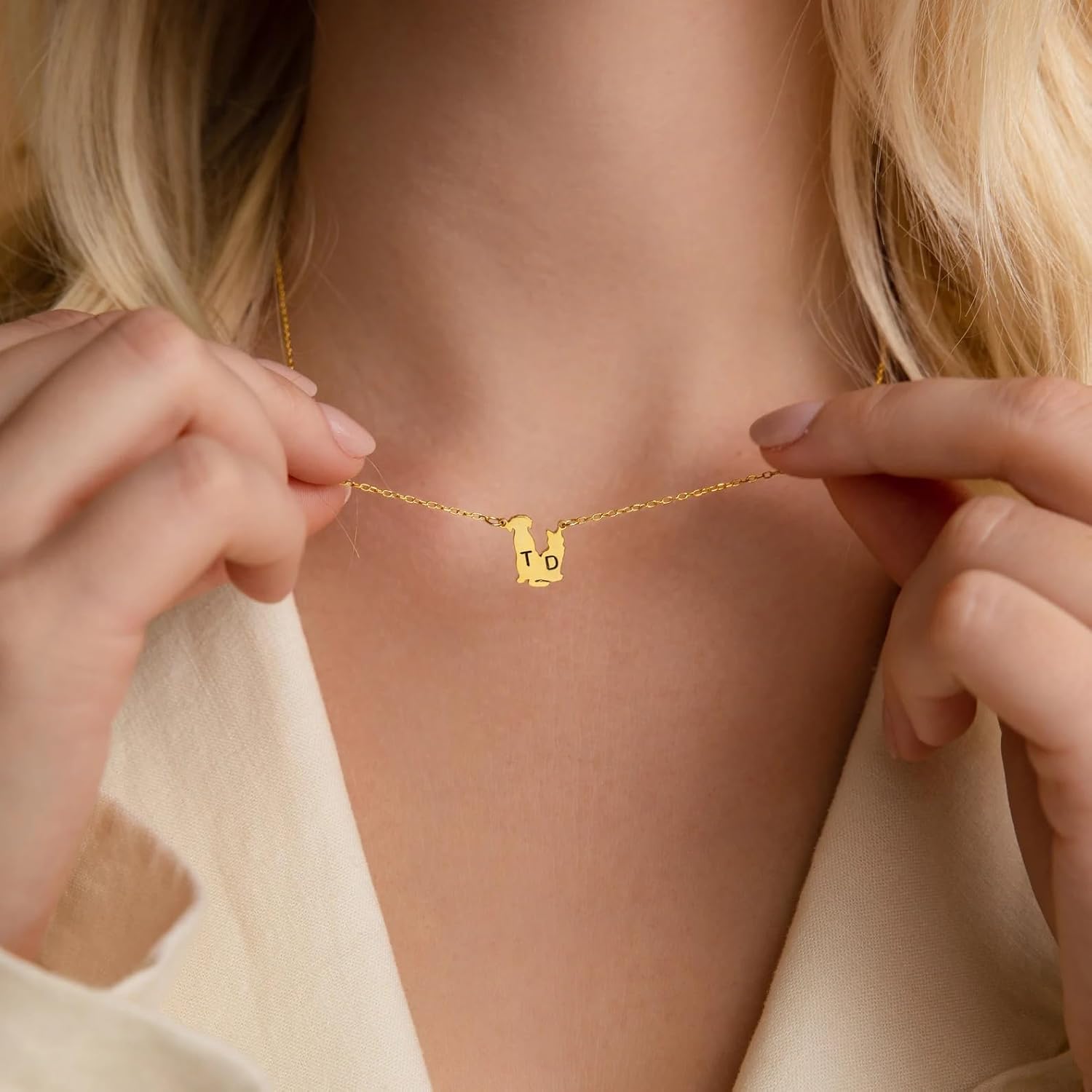 Personalized Pet Initial Necklace, Custom Animal Dainty Tiny Necklace Women, Dainty Stacking Minimalist Gold Necklace, 18K Gold Plated Silver Gift for Her
