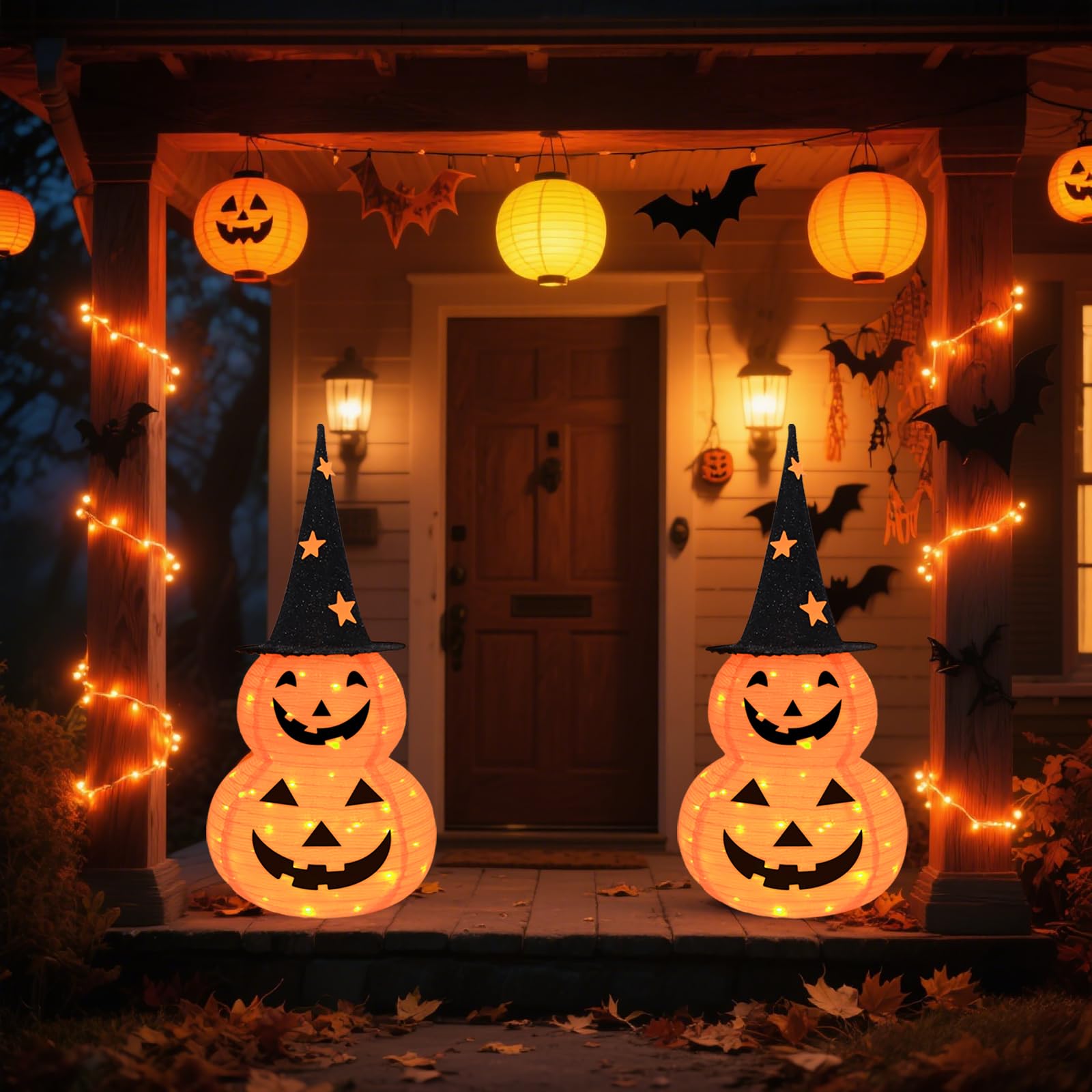 Dekoracje halloweenowe z motywem dyni, 8 trybów, na baterie, na Halloween, do domu, na imprezę, podwórko, ganek, Święto Dziękczynienia, jesienne dekoracje