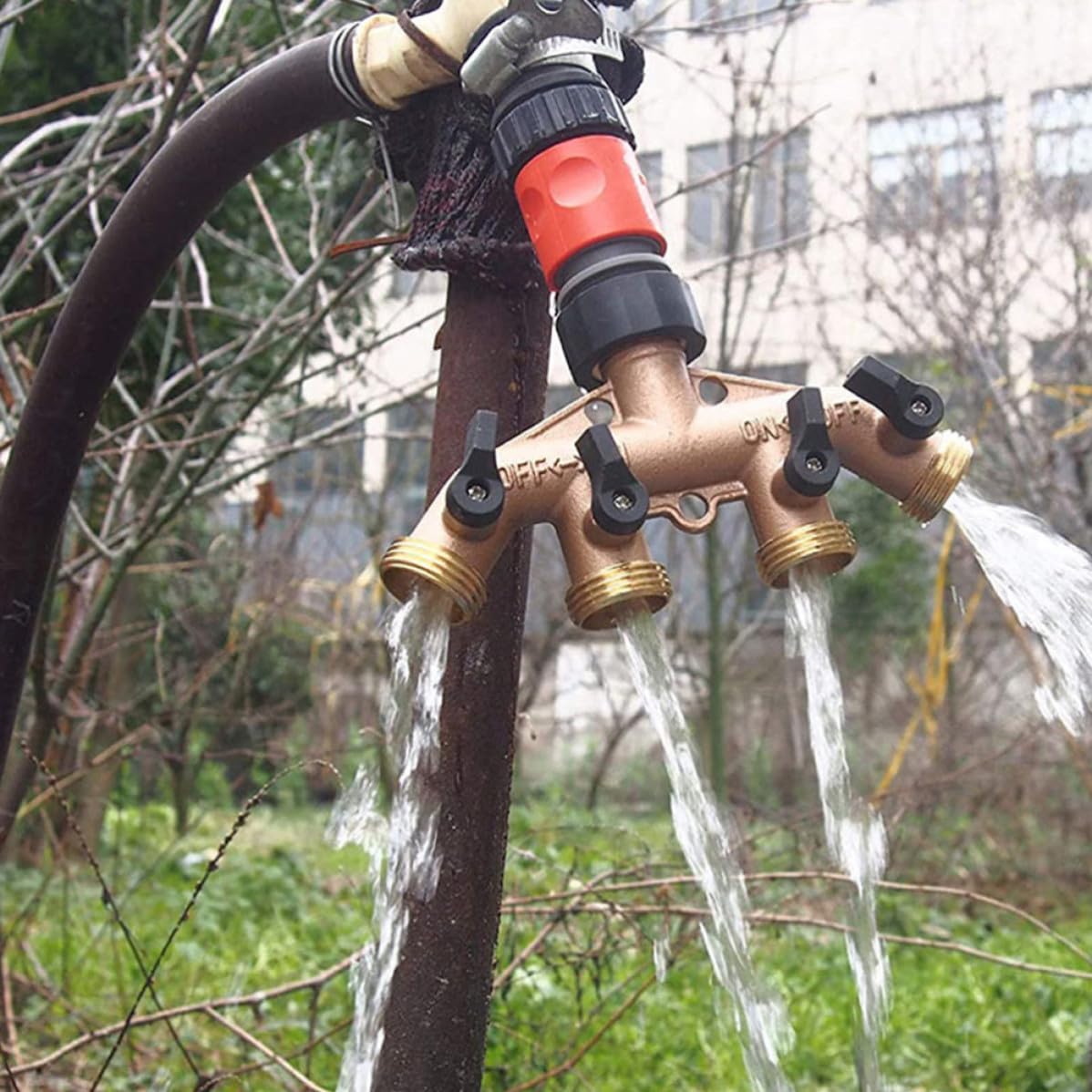 Divisor de Válvula de Bola de Latón de 4 Vías para Grifo, Conector Resistente para Mangueras de Agua, Adecuado para Riego en Camas de Flores y Baños para Mascotas