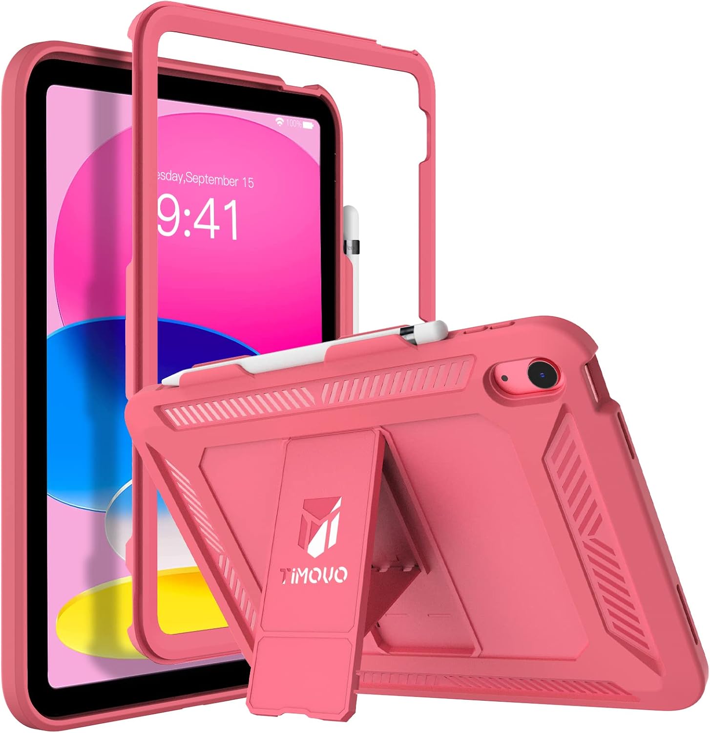 TiMOVO iPad 10th Generation Case 2022, 10th Gen iPad Case with Pencil Holder, Heavy Duty Shockproof Rugged Protective Cover for Kids Girls iPad 10 Case 10.9 Inch 2022 Release, Watermelon Red