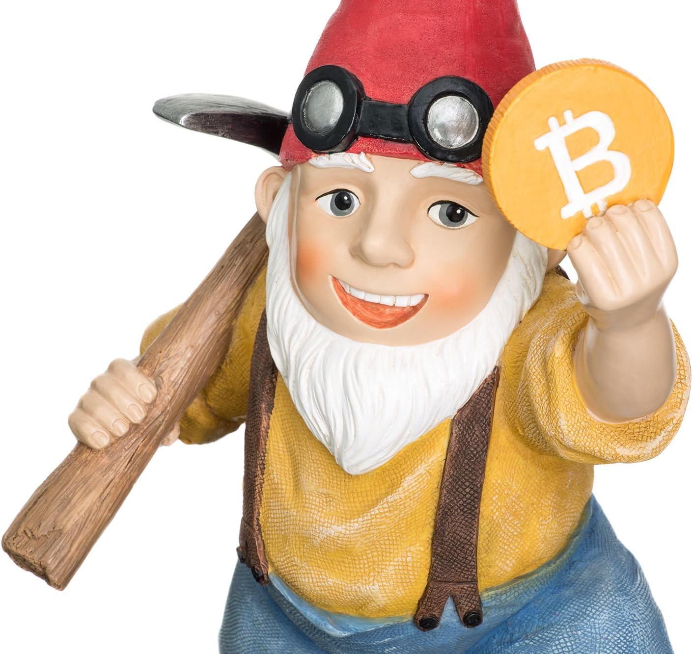 Joykick Bitcoin Miner Gnome - 11 x 7.5 Inches Hand Painted Garden Statue - Miniature Figurine for Indoor and Outdoor Use - Funny Gift for Home or Lawn Decor