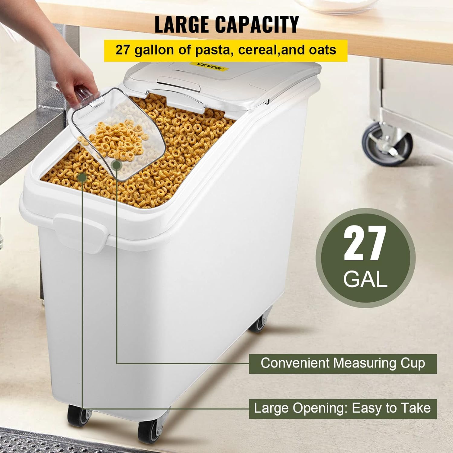 Vevor Mophorn 27 Gallon Ingredient Storage Bin 500 Cup Ingredient Bin with Scoop Ingredient Storage Bin, 11.4 Gallon Capacity Shelf Ingredient Bin, 280 Cup Flour Bins on Wheels