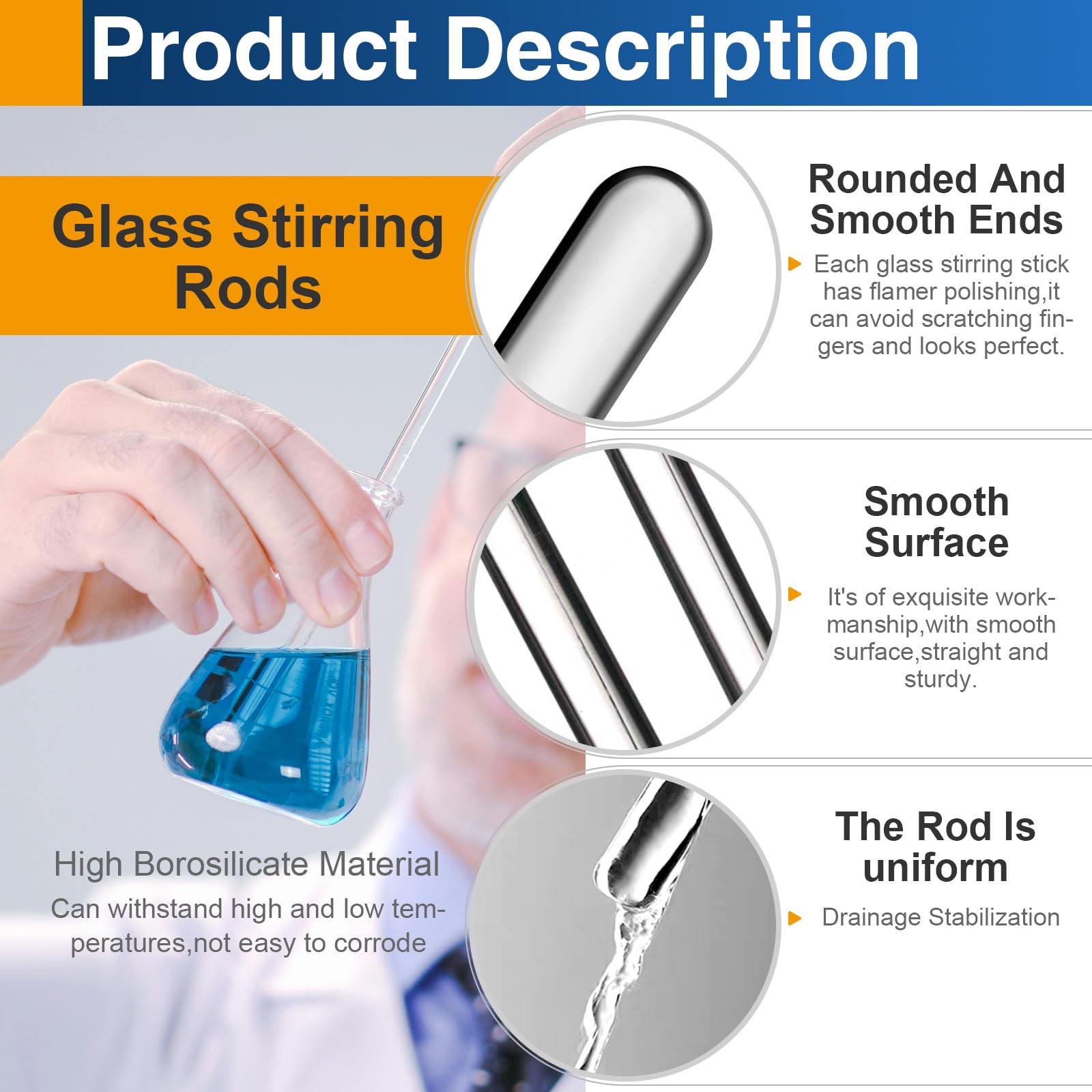 12PCS 6" x 5mm Glass Stirring Rods, Borosilicate Round End — Amazon image 4