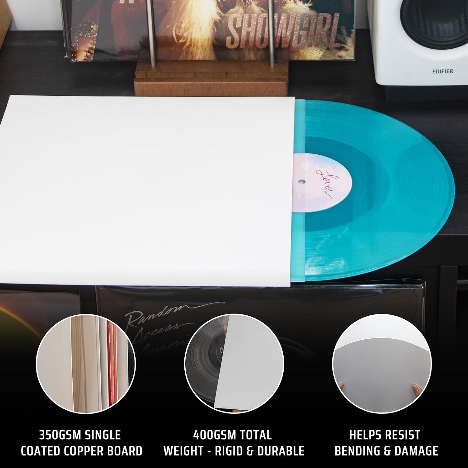 TAKMORK 12-Inch Blank LP Vinyl Record Jackets, 350gsm Heavyweight Cardstock Album Covers with 4mm Spine, No Center Hole, for DIY & Storage, White, 10pcs