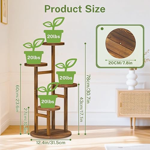 Miniatura 3 de iDavosic.ly Soporte de madera para plantas para interiores y exteriores, estante esquinero de flores de 4 niveles, estante de exhibición múltiple