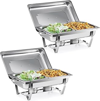 Wilprep Chafing Dish Stainless Steel Buffet Set Warming Container Food Warmer Heat Container Rechaud for Catering, Buffet and Party (Set of 2 1/2 + 1/2 GN Containers)