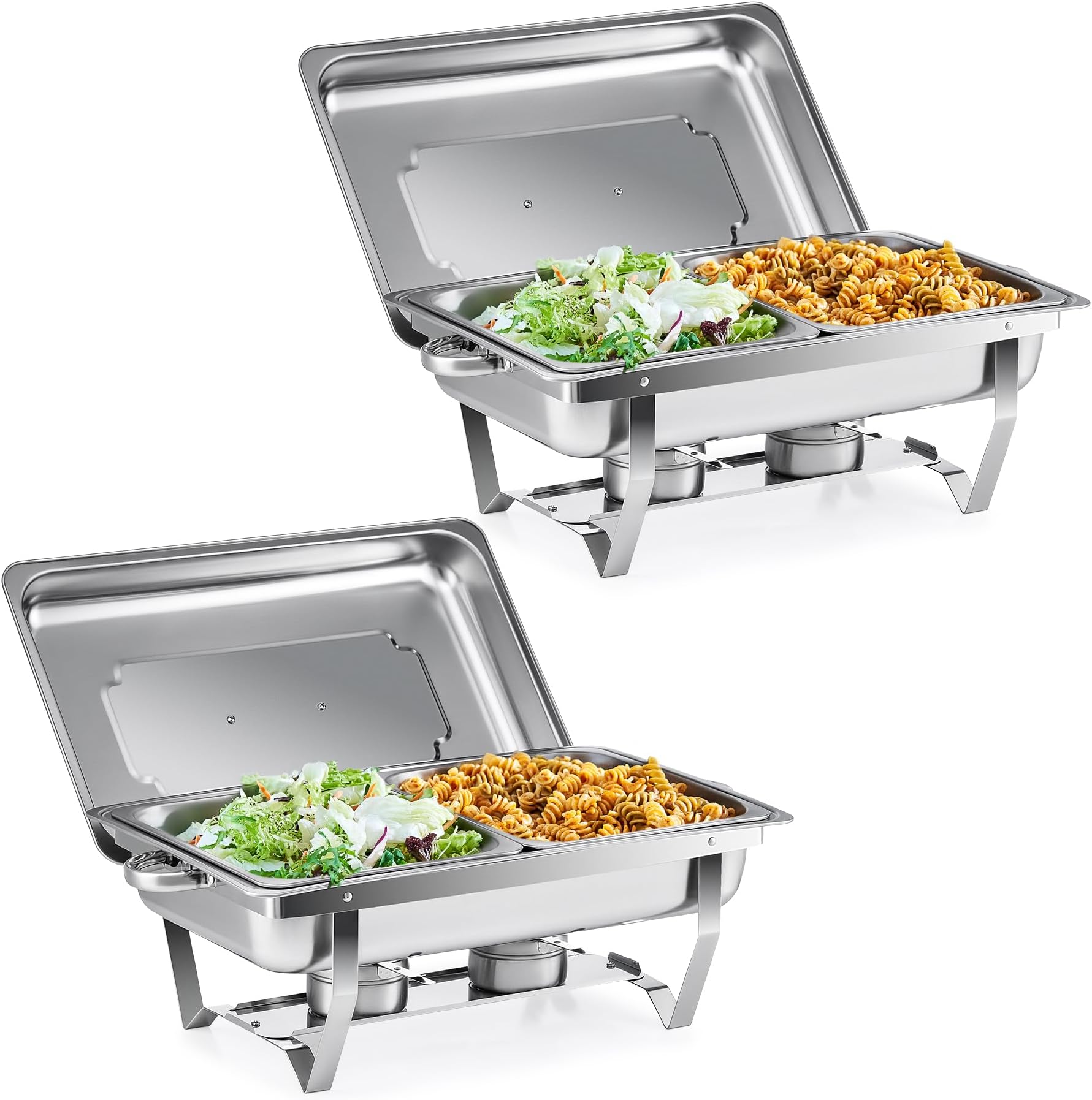 Wilprep Chafing Dish Stainless Steel Buffet Set Warming Container Food Warmer Heat Container Rechaud for Catering, Buffet and Party (Set of 2 1/2 + 1/2 GN Containers)