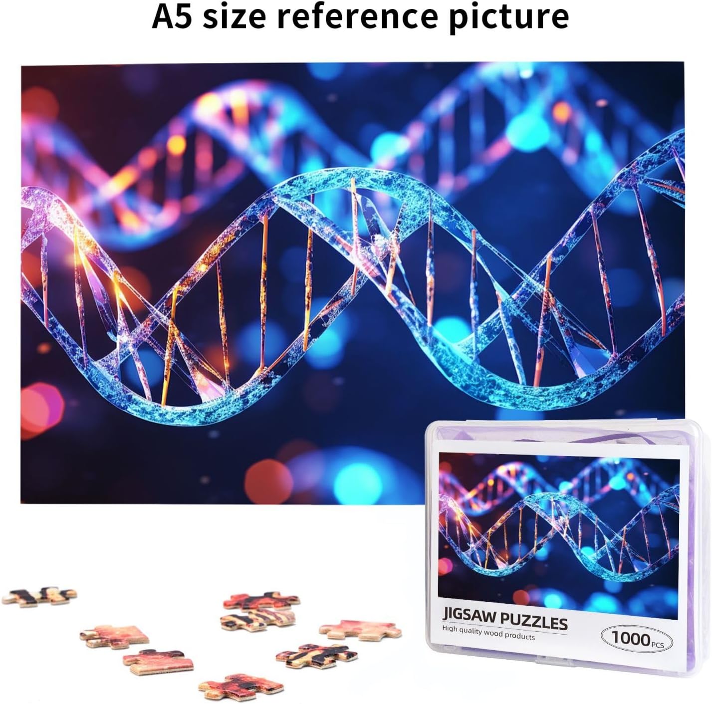 1000 Piece Puzzle - DNA Genetic Helix Puzzles for Adults Challenging Jigsaw Puzzle Personalized Picture Puzzle Wooden Jigsaw Puzzles 29.5"" x 19.7"", White