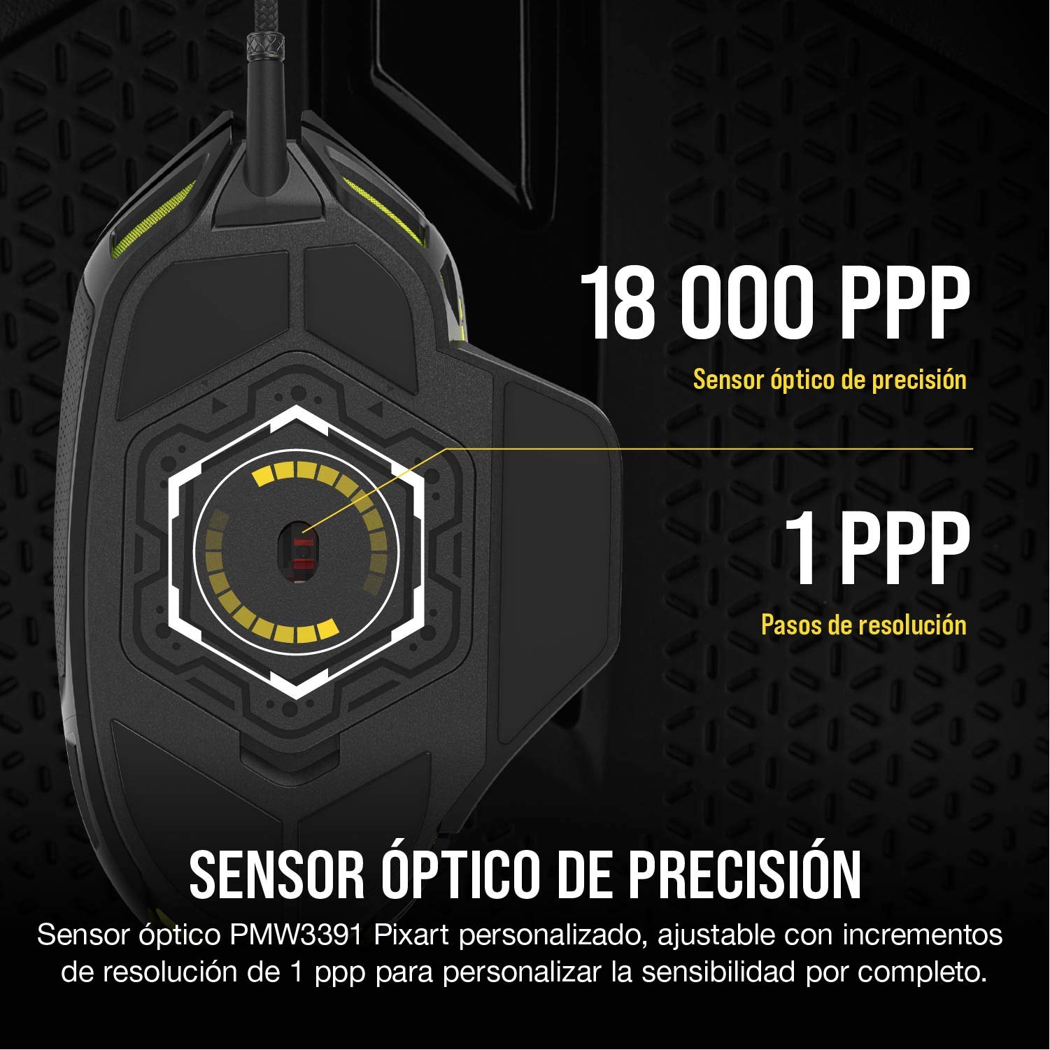 Corsair NIGHTSWORD RGB Ratón de Juego FPS/MOBA con Cable - 18.000 PPP - 10 Botones Programables - Sistema de Pesas - Compatible con iCUE - PC, Mac, PS5, PS4, Xbox - Negro