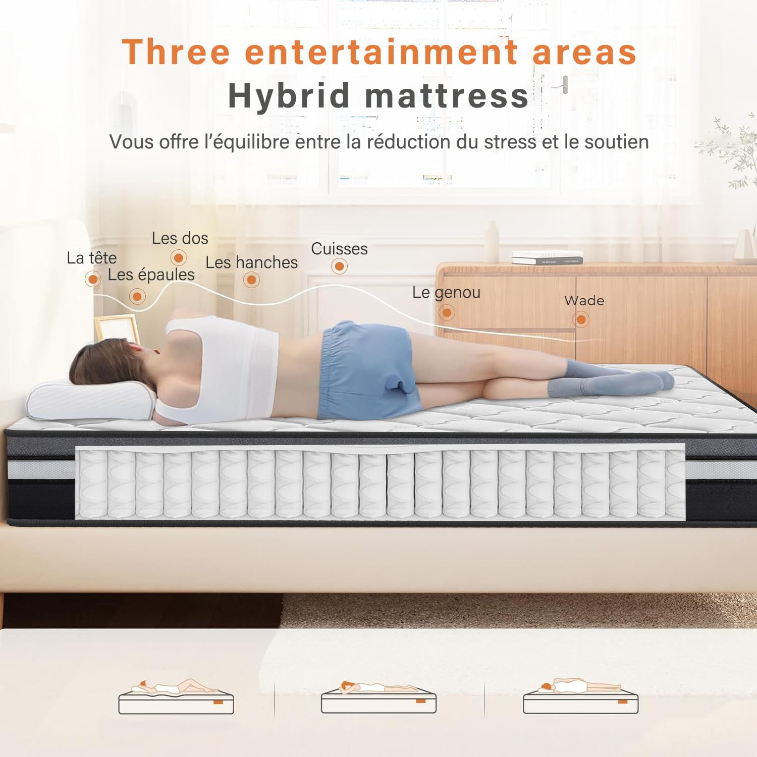 YIDATONG Matelas 140x200 cm, Très Épais 30 cm, Mousse A Mémoire + Ressorts ensachés, Hybride, Parfait Soutien Haute Resilience Ultra Respirante, Moyennement Ferme