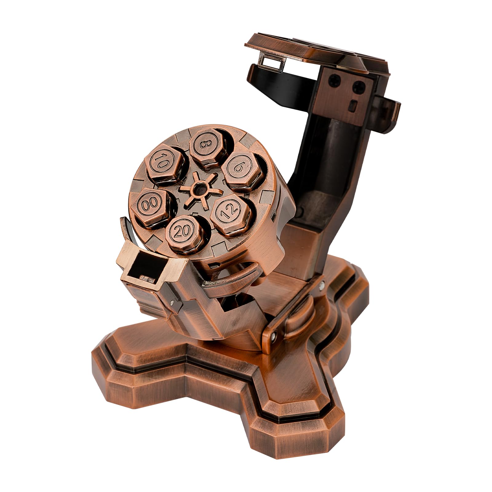 Juego de dados de bala de metal con soporte de cilindro giratorio giratorio para DND, juegos de mesa (cobre)