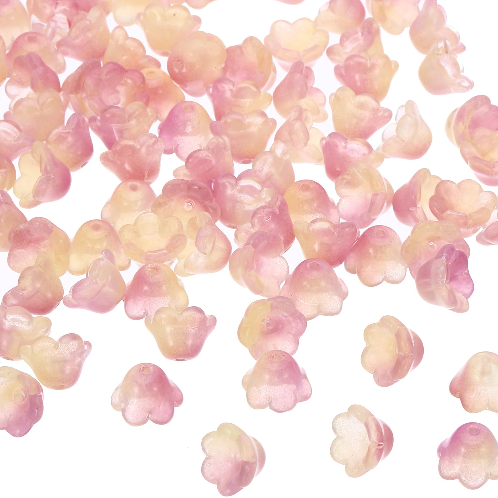 PATIKIL Glass Trumpet Flower Beads, 200 Pcs Gradient Flower Bead Charm for DIY Craft Decorations Yellow, Purple